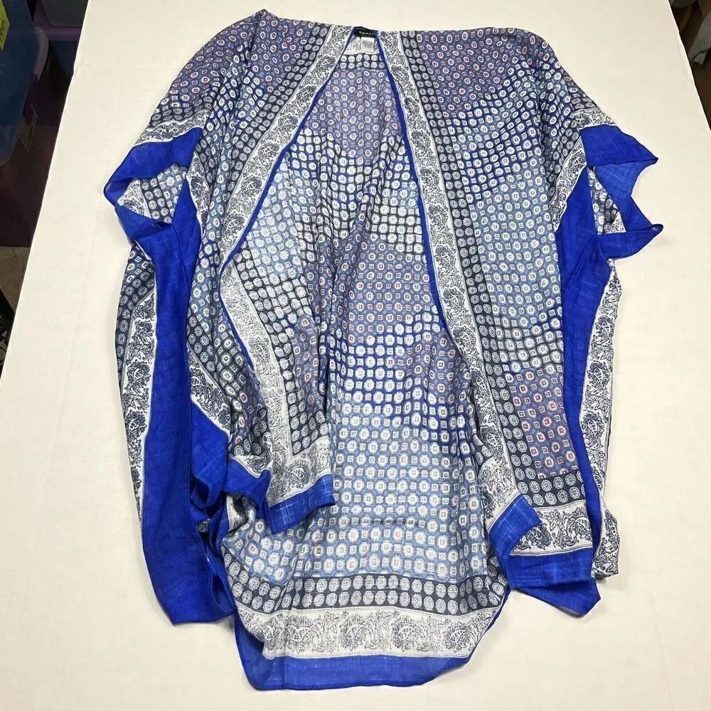 Tahari Womens Cardigan Caftan Printed Coverup Short Sleeve Lightweight One Size